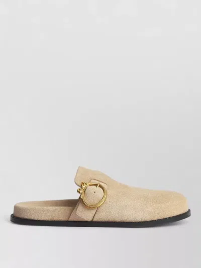 Dior Suede Flat Mules Gold Tone Hardware In Neutral