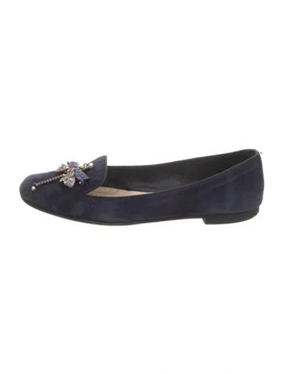 Pre-owned Dior Suede Graphic Print Loafers In Blue