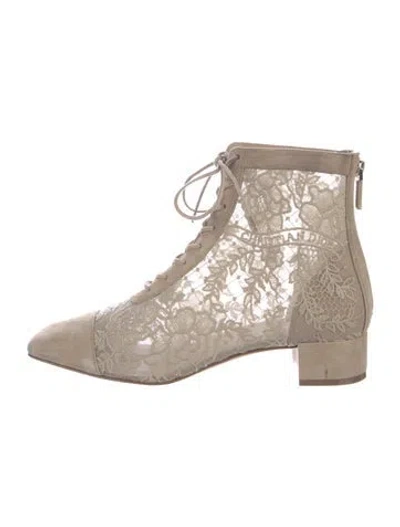 Pre-owned Dior Suede Lace Pattern Lace-up Boots In Neutral