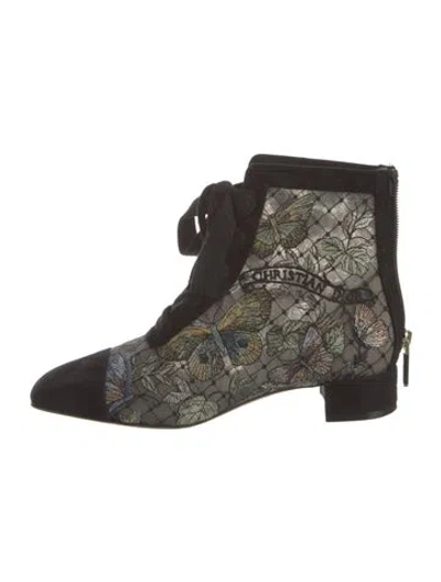 Pre-owned Dior Suede Lace Pattern Lace-up Boots In Neutrals