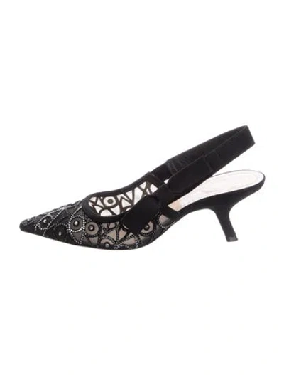 Pre-owned Dior Suede Lace Pattern Slingback Pumps In Black