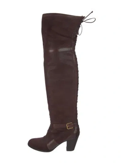 Pre-owned Dior Suede Leather Trim Embellishment Lace-up Boots In Brown