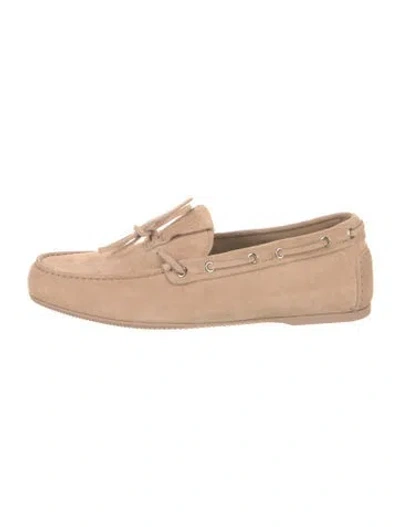 Pre-owned Dior Suede Leather Trim Embellishment Moccasins In Neutral