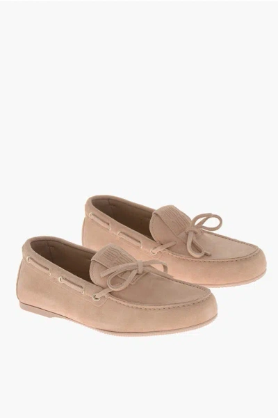 Dior Suede Loafers Miss  With Front Bow In Nude