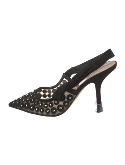 Pre-owned Dior Suede Mesh Accents Slingback Pumps In Black