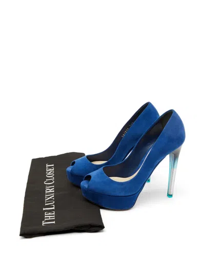 Pre-owned Dior Suede Miss  Peep Toe Platform Pumps In Blue