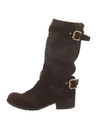 Pre-owned Dior Suede Moto Boots In Brown