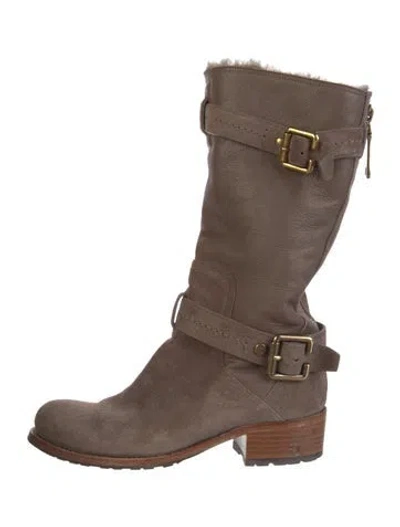 Pre-owned Dior Suede Moto Boots In Neutral