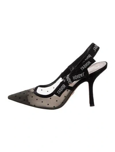 Pre-owned Dior Suede Polka Dot Print Slingback Pumps In Black
