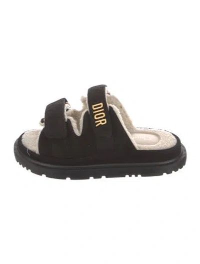 Pre-owned Dior Suede Printed Slides In Black