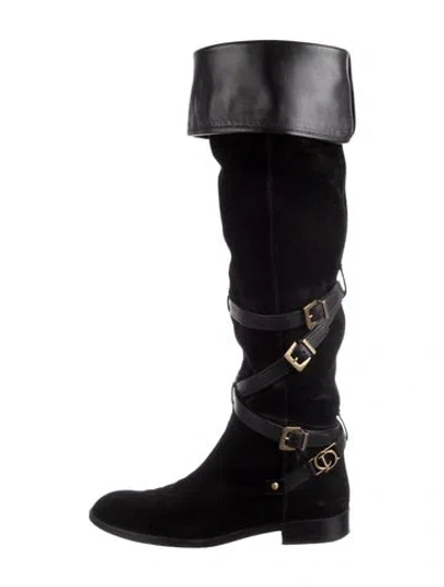 Pre-owned Dior Suede Riding Boots In Black