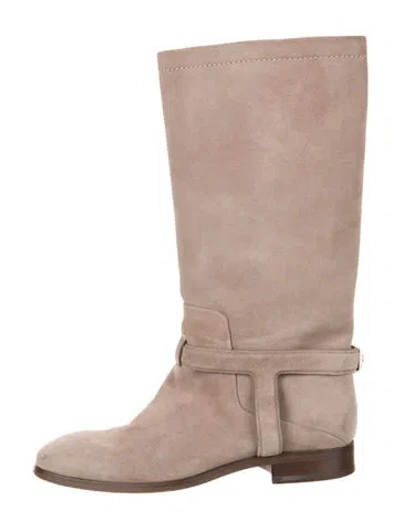 Pre-owned Dior Suede Riding Boots In Neutral