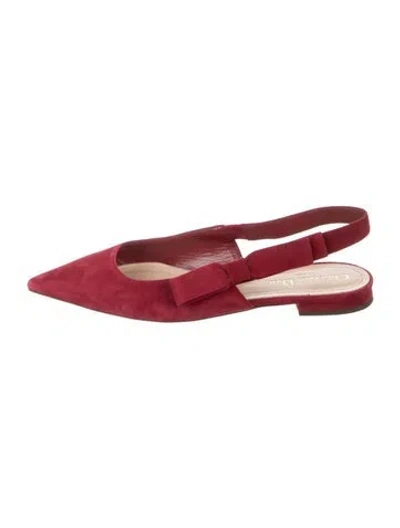 Pre-owned Dior Suede Slingback Flats In Red