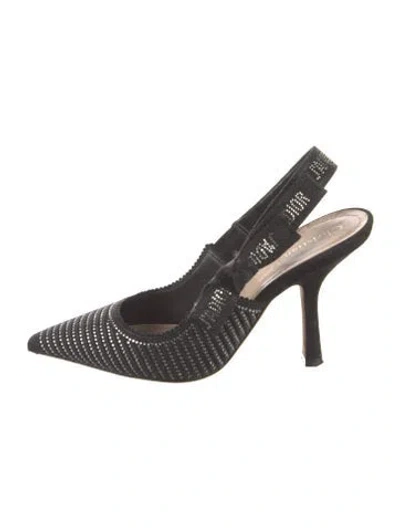 Pre-owned Dior Suede Striped Slingback Pumps In Black