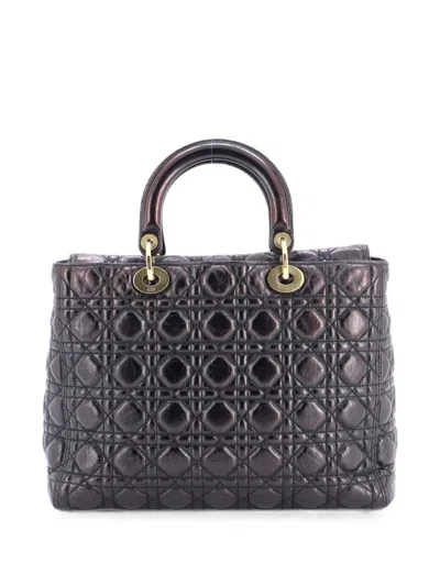 Pre-owned Dior Supple Lady  Bag Cannage Crinkled Patent Large Satchel In Black