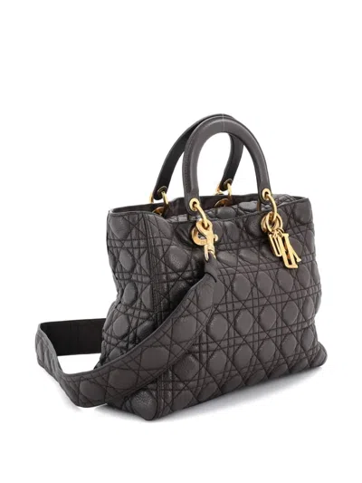 Pre-owned Dior Supple Lady  Bag Cannage Quilt Leather Large Satchel In Brown