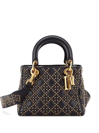 Pre-owned Dior Supple Lady  Bag Cannage Studded Lambskin Medium Satchel In Black