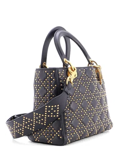 Pre-owned Dior Supple Lady  Bag Cannage Studded Lambskin Medium Satchel In Black