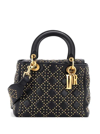Pre-owned Dior Supple Lady  Bag Cannage Studded Lambskin Medium Satchel In Black
