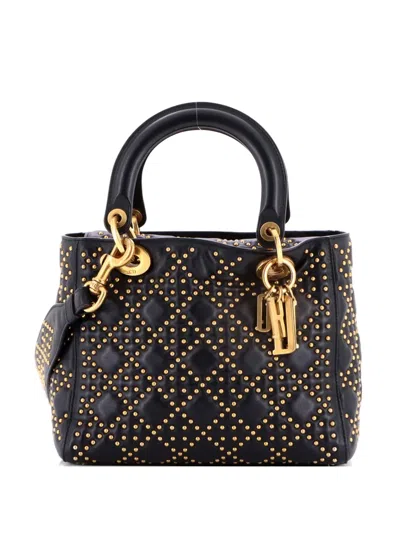 Pre-owned Dior Supple Lady  Bag Cannage Studded Lambskin Medium Satchel In Black