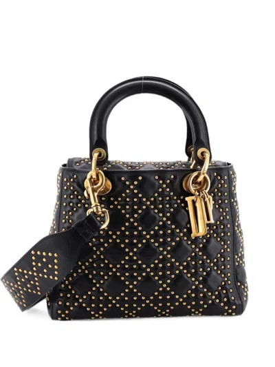 Pre-owned Dior Supple Lady  Bag Cannage Studded Lambskin Medium Satchel In Black