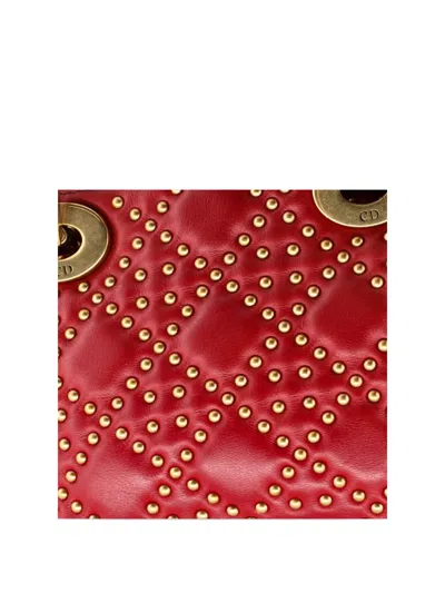 Pre-owned Dior Supple Lady  Bag Cannage Studded Lambskin Mini Crossbody Bag In Red