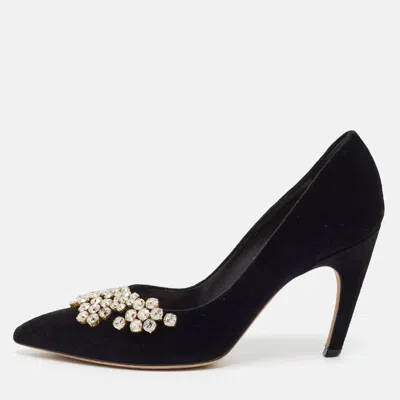 Pre-owned Dior Surreal D Size 39 Black Velvet Crystal Embellished Pumps