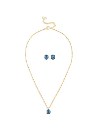 Pre-owned Dior Swarovski Pendant Earring Necklace Set In Gold