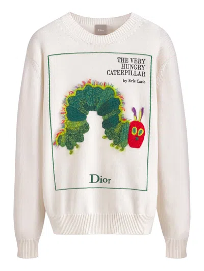 Dior Sweater With Book Cover Embroidery In White