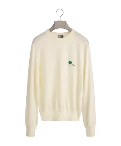 Dior Sweater With  Clover Embroidery In Nude
