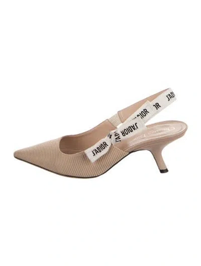 Pre-owned Dior Sylvie Web Accent Bow Accents Slingback Pumps In Neutrals