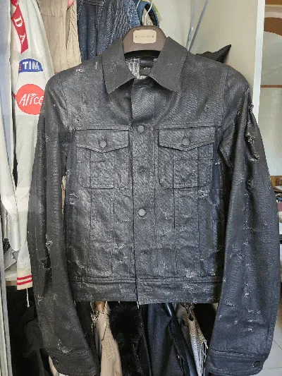 Pre-owned Dior Sz 44  Homme 04ss By Hedi Waxed Distressed Denim Jacket In Black