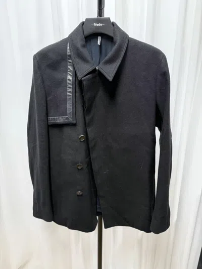 Pre-owned Dior Sz 46  Homme Leather Joint Wool Jacket In Black