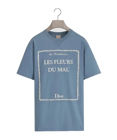 Dior T-shirt With Book Cover Embroidery, Relaxed Fit In Blue