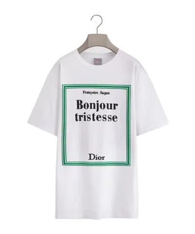 Dior Men Cotton T-shirt With Book Cover Embroidery In White