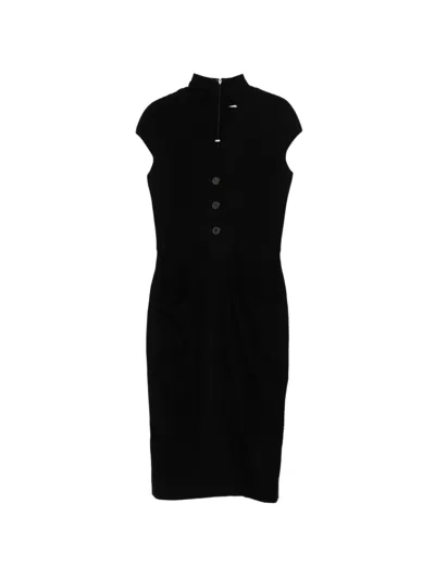 Pre-owned Dior Tailored Black Wool Draped Midi Dress