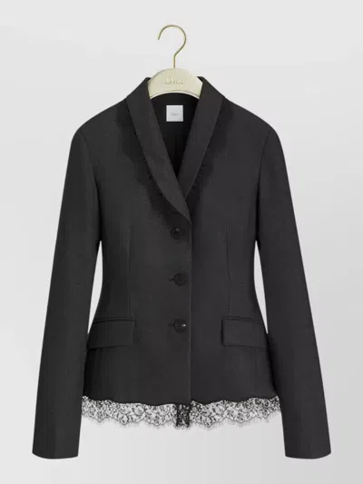 Dior Tailored Jacket Lace Trim Notched Lapel In Black