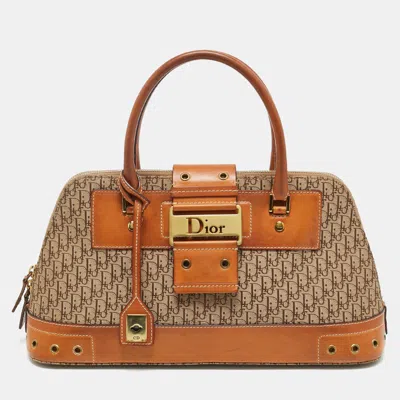 Pre-owned Dior Tan/beige Oblique Canvas And Leather Street Chic Dome Bag In Brown