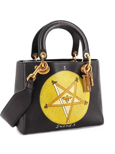 Pre-owned Dior Tarot Lady  Bag Printed Leather Medium Satchel In Black