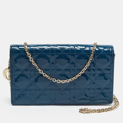 Pre-owned Dior Teal Blue Cannage Patent Leather Chain Clutch