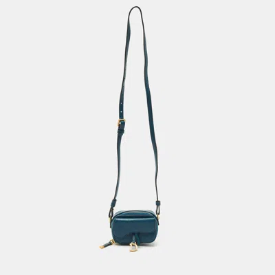Pre-owned Dior Teal Blue Leather Mini Saddle Shoulder Strap Pouch