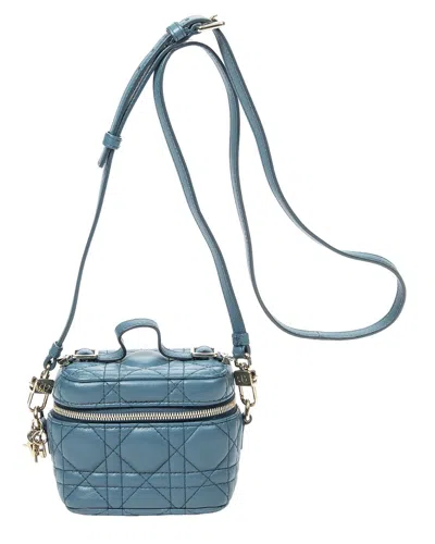 Dior Teal Cannage Lambskin Micro Lady  Vanity Case (authentic Pre-loved) In Blue