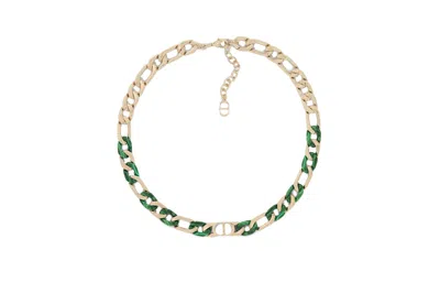 Pre-owned Dior Tears Chain Link Necklace Gold/green
