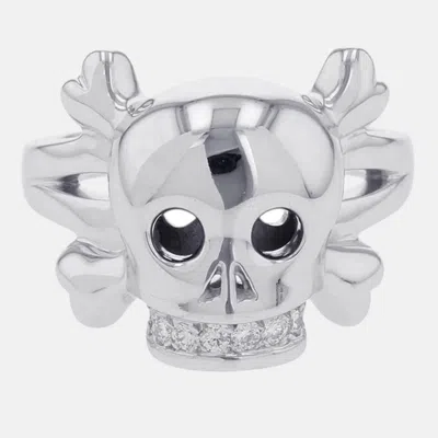 Pre-owned Dior Tet Du Maure Skull Ring Size 55/#15 18k White Gold