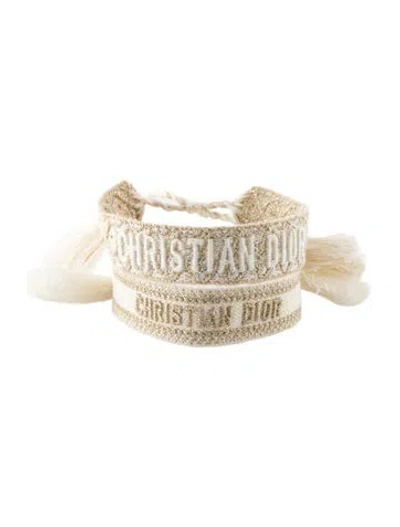Pre-owned Dior Thread & Cotton Friendship Wrap Bracelet Set In Gold/white