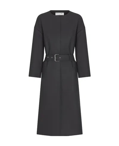 Dior Tie A Belt Overcoat In Black