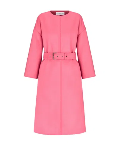 Dior Tie A Belt Overcoat In Pink