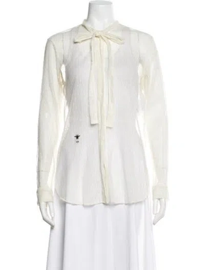 Pre-owned Dior Tie Neck Long Sleeve Blouse In White