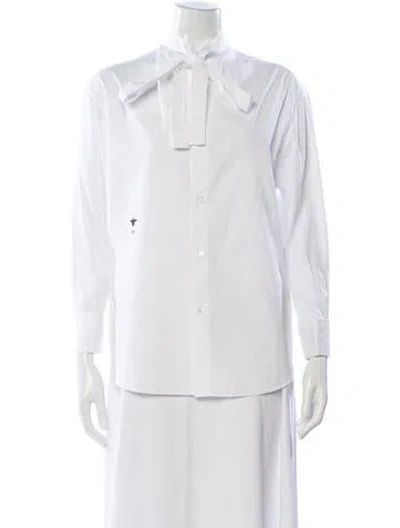 Pre-owned Dior Tie Neck Long Sleeve Button-up Top In White