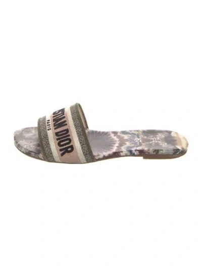 Pre-owned Dior Tie-dye Print Embroidered Accent Slides In Green